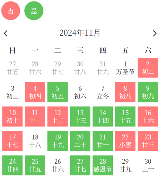2024年11月乔迁新居的好日子(图1)